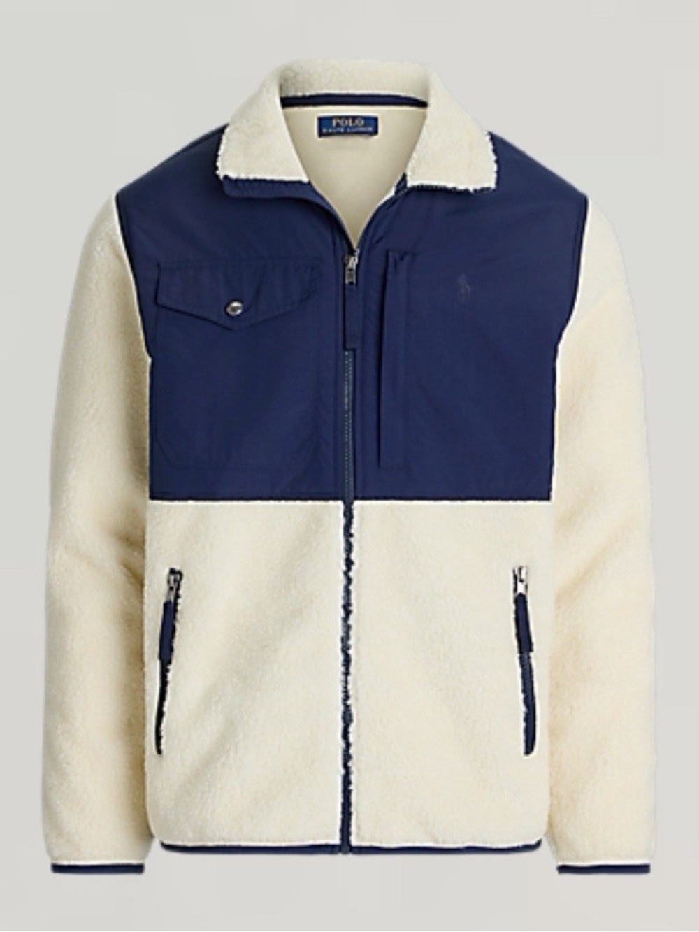 Polo by Ralph Lauren Navy and Cream Colorblock Sherpa Jacket